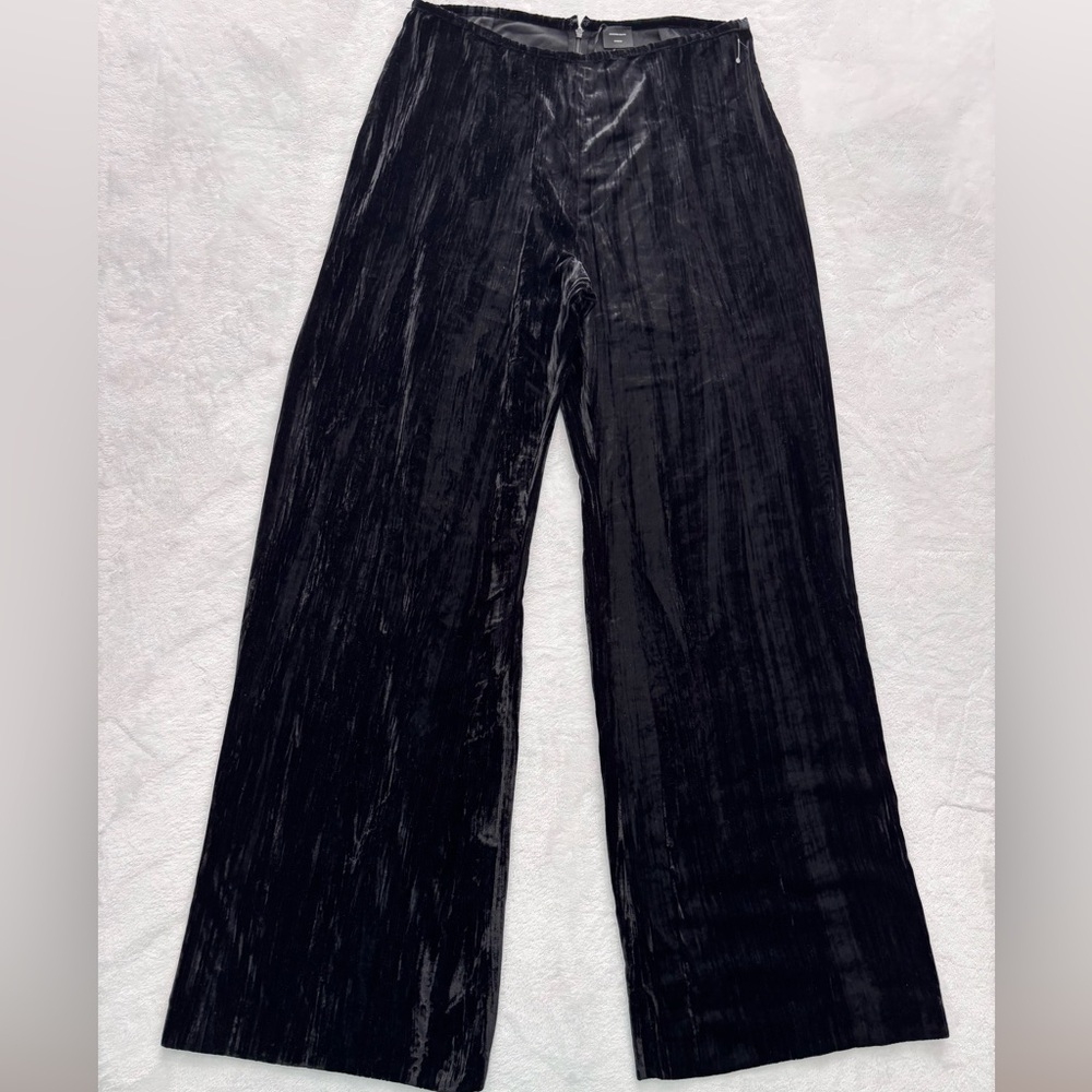 MASSIMO DUTTI STUDIO Black Flowing Wide Leg Crushed Velvet Trouser--NEW--L
